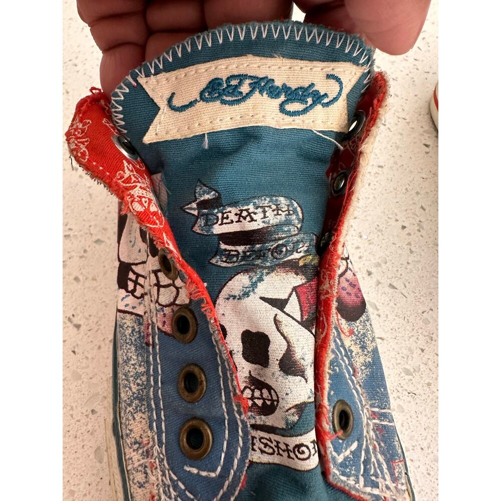 Ed Hardy Women’s Skull Tattoo Graphic High Top Sneakers Size 8 Y2K Vintage Style - Picture 3 of 13